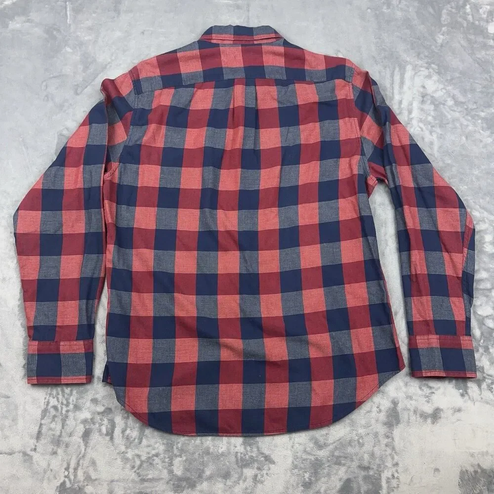 J Crew Shirt Mens Size M Red Navy Blue Buffalo Plaid Check Cotton Button Down